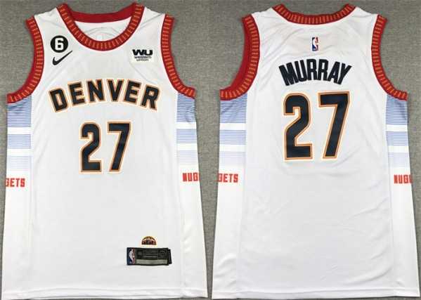 Mens Denver Nuggets #27 Jamal Murray Silver 2022-23 City Edition With NO.6 Patch Stitched Jersey